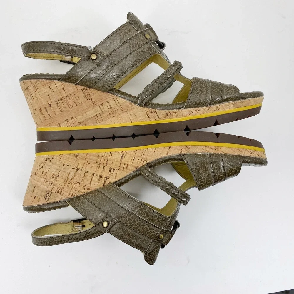 Bussola Marseille T-Wedge Taupe Snake Print Leather Sandals‎ Womens 8-8.5 39
